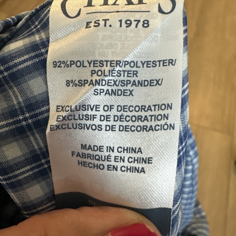 Chaps Men's Performance 4 Way Stretch L/S Button Shirt Blue Plaid Classic Small - Picture 8 of 8
